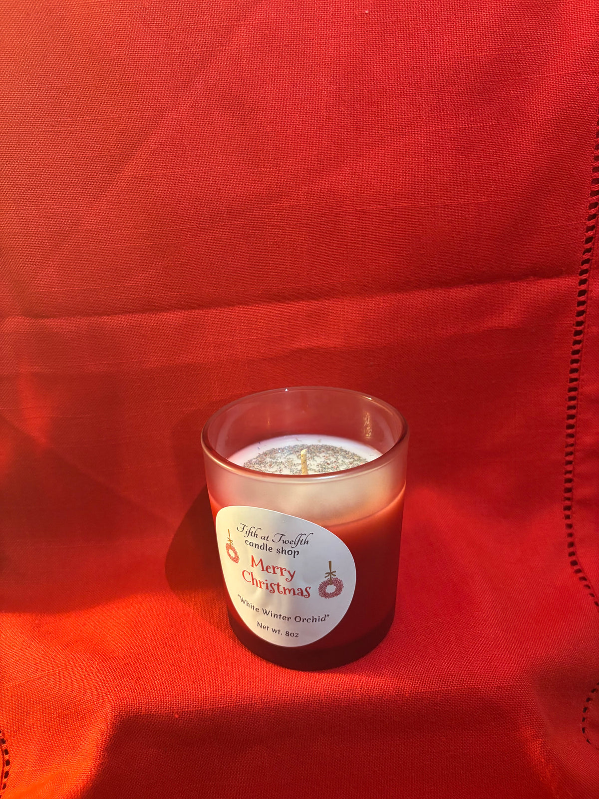 White Winter Orchid Christmas Candle
