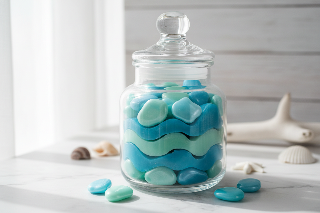 Ocean breeze wax melts in a candle jar